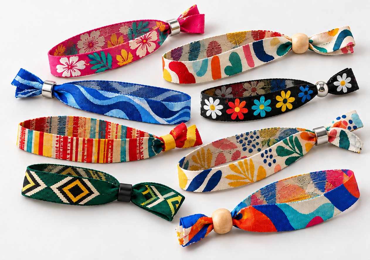 Pulseras de tela personalizadas con distintos diseños tejidos en alta definición